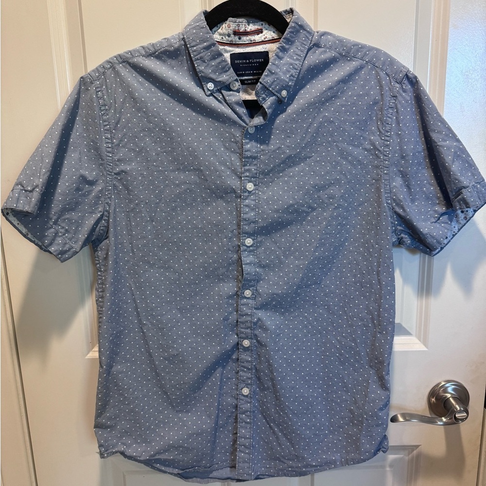Denim & Flower Light Blue Polka Dot Shirt